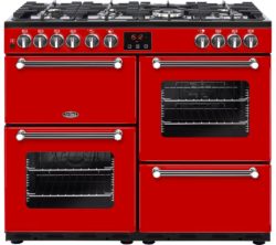 BELLING Bel Kensington 100 DFT 100 cm Dual Fuel Range Cooker - Red & Chrome
